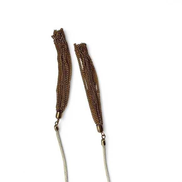 White Rope Gold-Tone Lariat Necklace Gold Tassel Chain Ends & Adjustable Closure - Picture 7 of 10